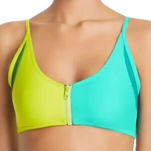 Chromat Green Color Block Zip Triangle Bikini Top, S